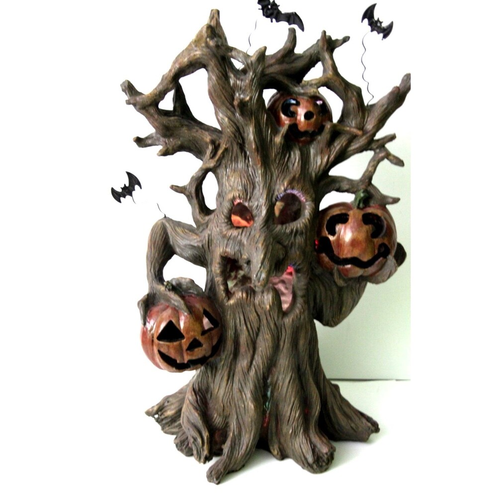 Transpac Resin Light Up Spooky Screaming Tree Bats Halloween Battery 18" Rare - Picture 8 of 8